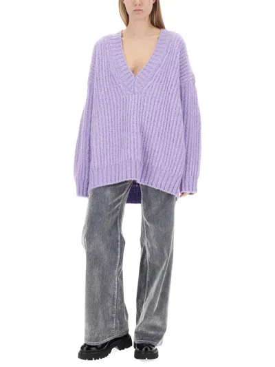 Msgm High-rise Wide-leg Trousers Contrast Stitching In Gray