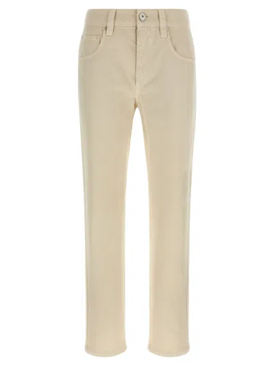 Brunello Cucinelli Denim Trousers With Belt Loops And Pockets In Neutral
