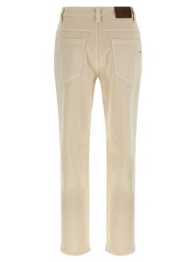 Brunello Cucinelli Denim Trousers With Belt Loops And Pockets In Neutral