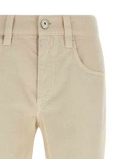 Brunello Cucinelli Denim Trousers With Belt Loops And Pockets In Neutral