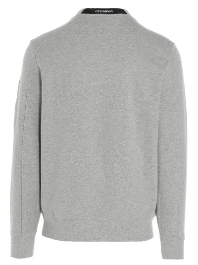 C.p. Company Gray Diagonal Raised Fleece Crewneck Lens Sweatshirt