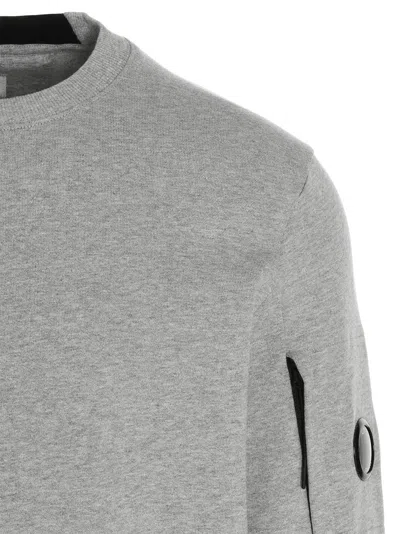 C.p. Company Gray Diagonal Raised Fleece Crewneck Lens Sweatshirt
