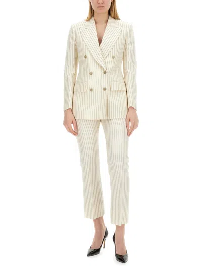 Tom Ford Double-breasted Jacket With Striped Pattern In Neutral
