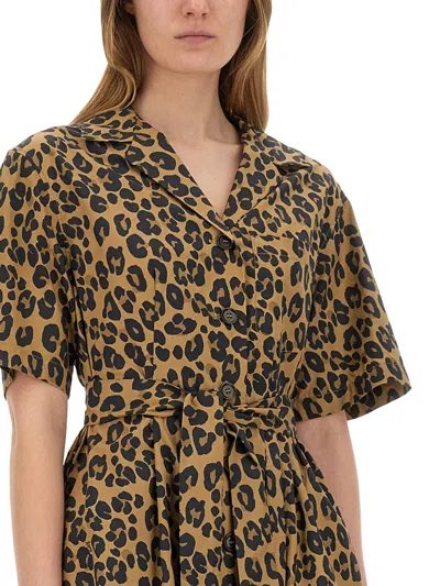 Aspesi Long Dress With Short Sleeves Spotted In Animal Print