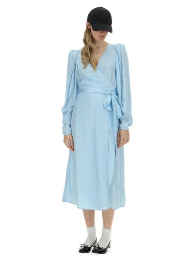 Rotate Birger Christensen Rotate Birgerchristensen Satin Wrap Midi Dress With A Crossover In Blue