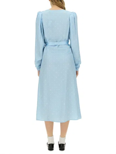 Rotate Birger Christensen Rotate Birgerchristensen Satin Wrap Midi Dress With A Crossover In Blue