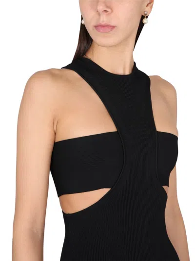 Alexander Mcqueen Black Slashed Harness Midi Dress In Black