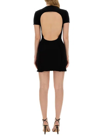 Palm Angels Monogram Ribbed Dress With Frayed Edges In Black