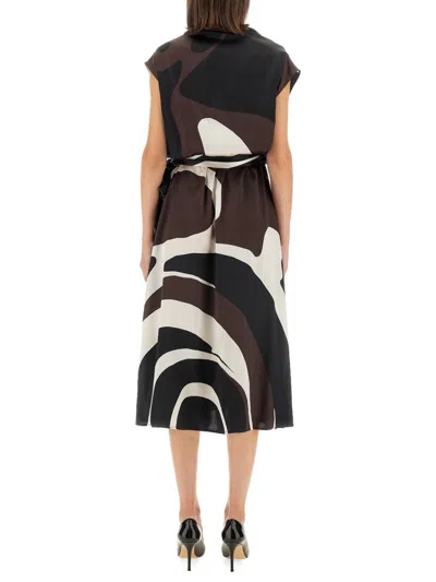 Kiton Cowl-neck Abstract Midi Dress In Brown