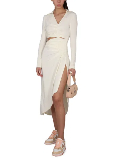 Off-white Ruffled Dress Featuring Cut-outs In Neutral