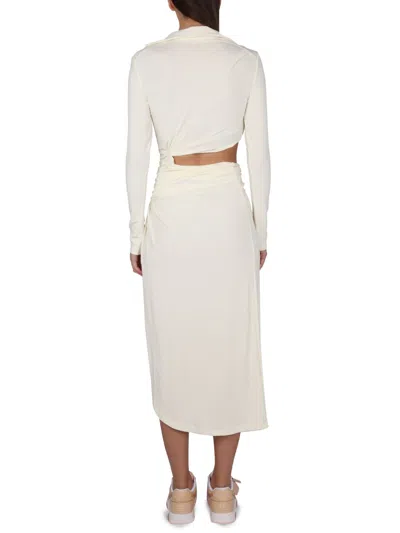Off-white Ruffled Dress Featuring Cut-outs In Neutral