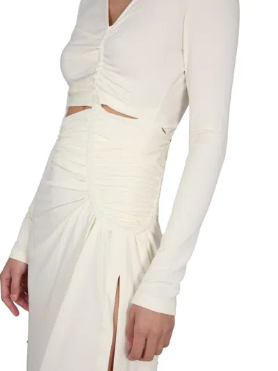 Off-white Ruffled Dress Featuring Cut-outs In Neutral