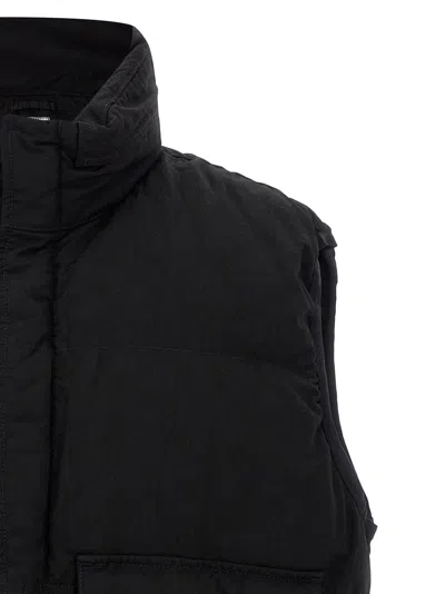 C.p. Company Black Vest With Mock Drawstring Neck And Logo Plaque On The Front In Black