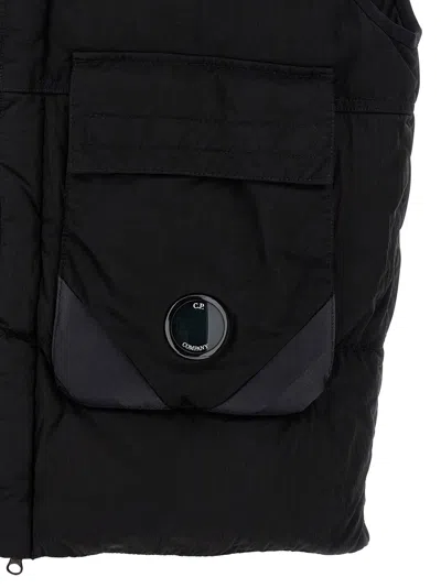 C.p. Company Black Vest With Mock Drawstring Neck And Logo Plaque On The Front In Black