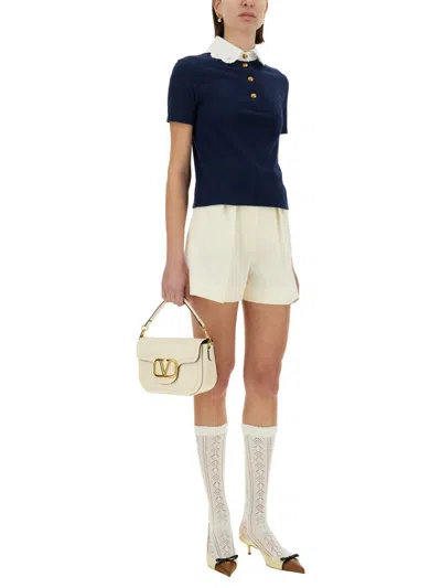 Valentino Garavani Embroidered Cotton Sweatshirt Polo Shirt In Black