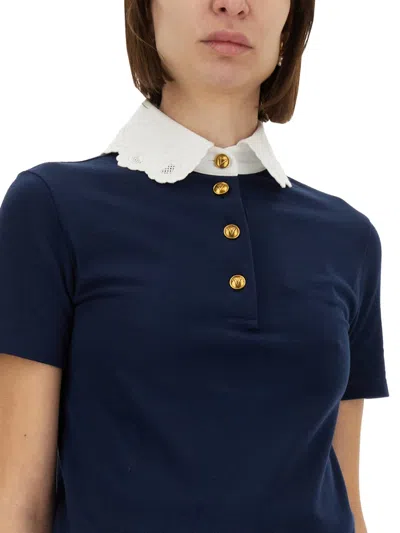 Valentino Garavani Embroidered Cotton Sweatshirt Polo Shirt In Black