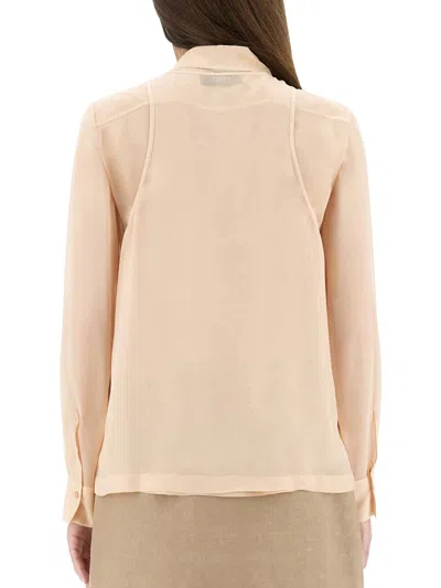 Fendi Silk Blouse With Collar And Floral Embroidery In Metallic