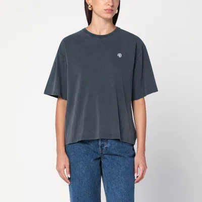 Anine Bing Womens Washed Black Rudy Brand-print Cotton-jersey T-shirt In Blue
