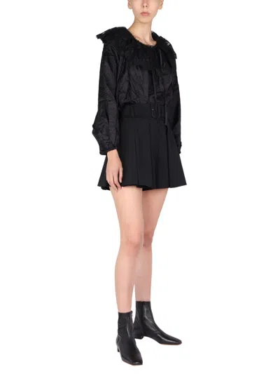 Patou Embroidered Front Button And Knot Closure Blouse In Black