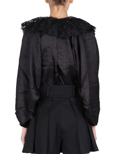 Patou Embroidered Front Button And Knot Closure Blouse In Black