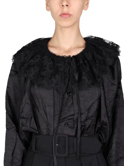 Patou Embroidered Front Button And Knot Closure Blouse In Black