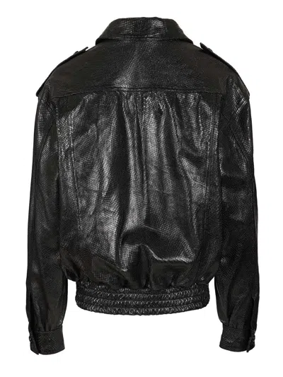Blazé Milano Leather Bomber Jacket Flap Pockets In Black