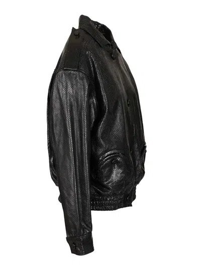 Blazé Milano Leather Bomber Jacket Flap Pockets In Black