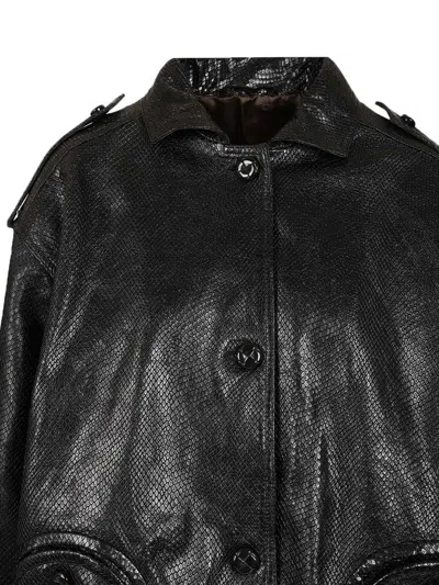 Blazé Milano Leather Bomber Jacket Flap Pockets In Black
