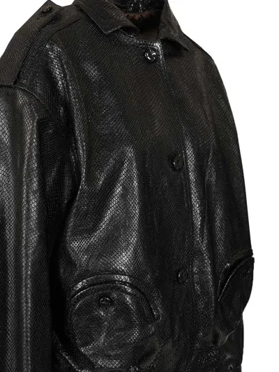 Blazé Milano Leather Bomber Jacket Flap Pockets In Black
