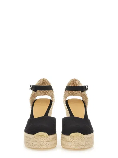 Castaã±er Castaner Bianca Raffia Wedge Espadrilles In Black