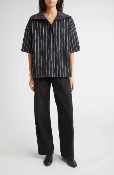 Kúr High Neck Drop Shoulder Shirt In Black