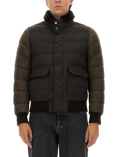 Moorer Quilted High Collar Jacket With Front Pockets In Green