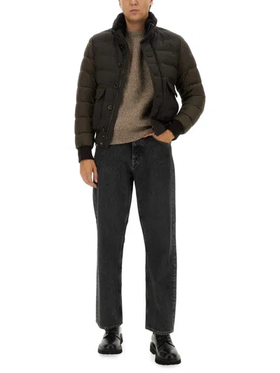 Moorer Quilted High Collar Jacket With Front Pockets In Green