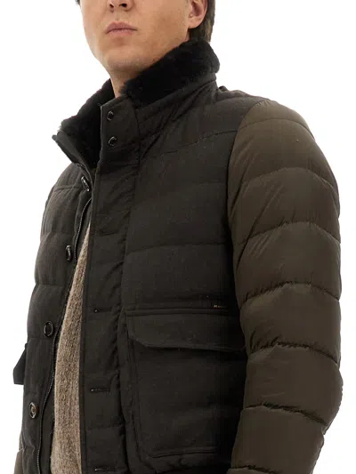 Moorer Quilted High Collar Jacket With Front Pockets In Green