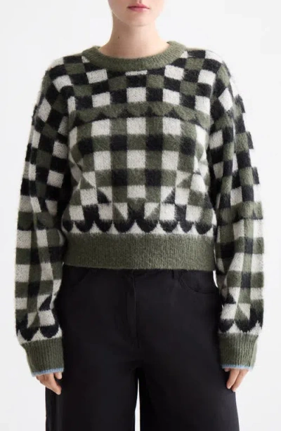 Scotch & Soda Geo Print Crewneck Sweater In Green