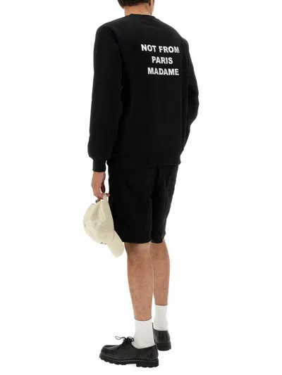 Drôle De Monsieur Black Sweatshirt With Bold Slogan And Elastic Hems In Black