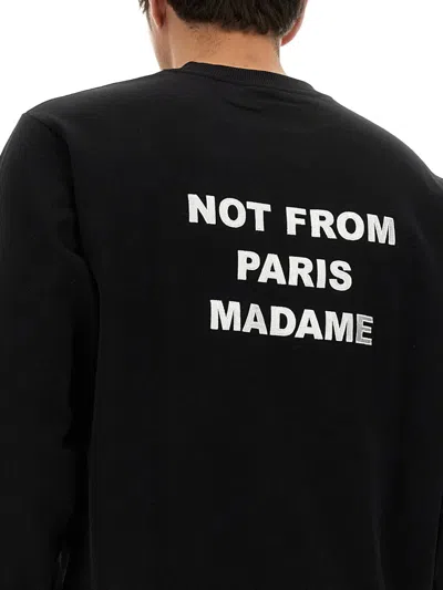 Drôle De Monsieur Black Sweatshirt With Bold Slogan And Elastic Hems In Black