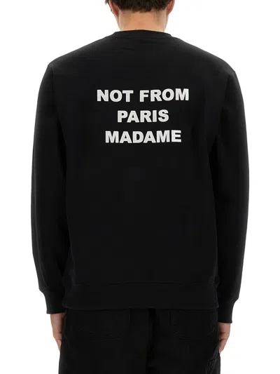 Drôle De Monsieur Black Sweatshirt With Bold Slogan And Elastic Hems In Black