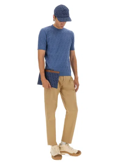 Fendi Ff Cotton Knit T-shirt In Blue