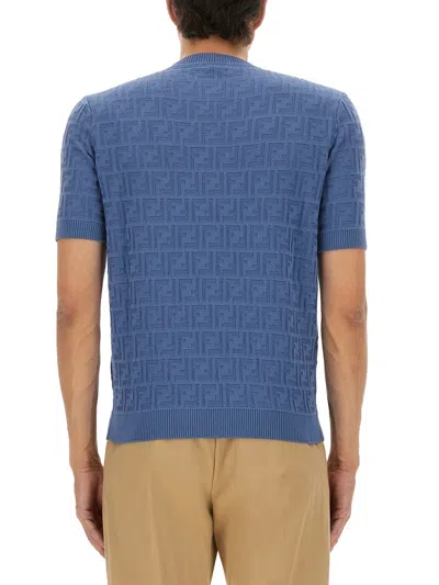 Fendi Ff Cotton Knit T-shirt In Blue