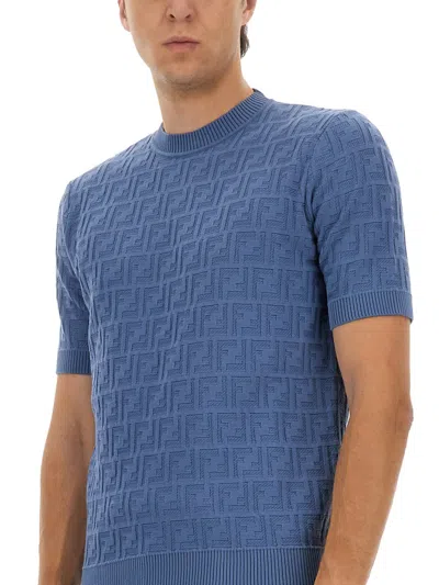 Fendi Ff Cotton Knit T-shirt In Blue