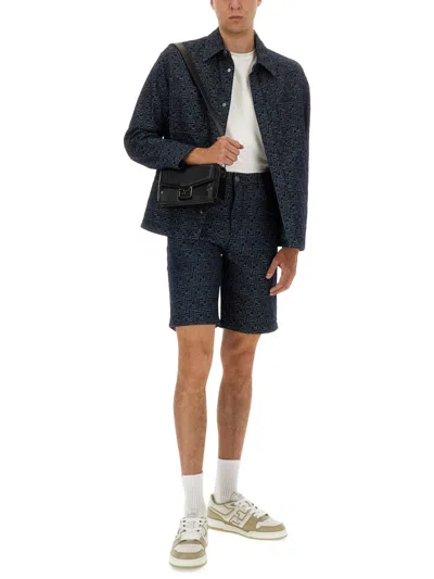 Fendi Giubbino In Denim Ricamato Uomo In Blue