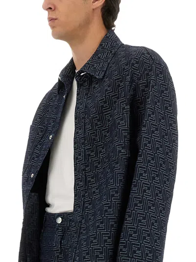 Fendi Giubbino In Denim Ricamato Uomo In Blue