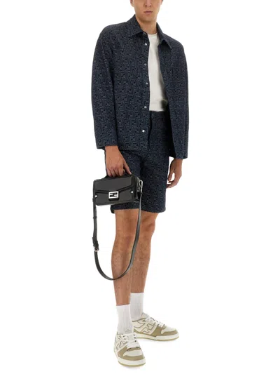 Fendi Ff Jacquard Denim Shorts In Black