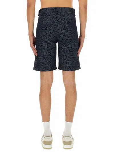 Fendi Ff Jacquard Denim Shorts In Black
