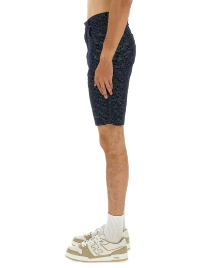 Fendi Ff Jacquard Denim Shorts In Black