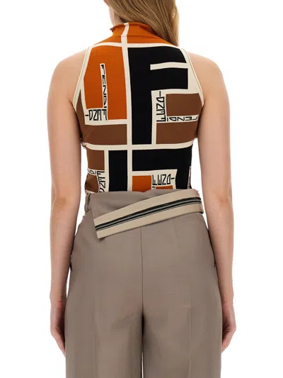 Fendi Ff Puzzle Pattern Top In Orange