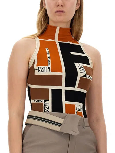 Fendi Ff Puzzle Pattern Top In Orange