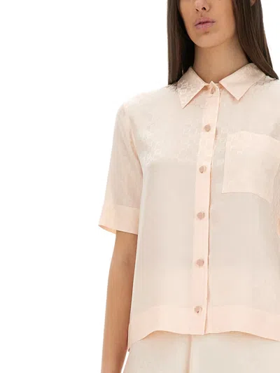 Fendi Jacquard Silk Shirt With Ff Chess Motif In White