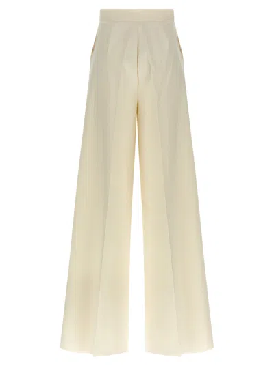 Max Mara Wide Leg High Waist Trousers With Pleated Front In Neutral